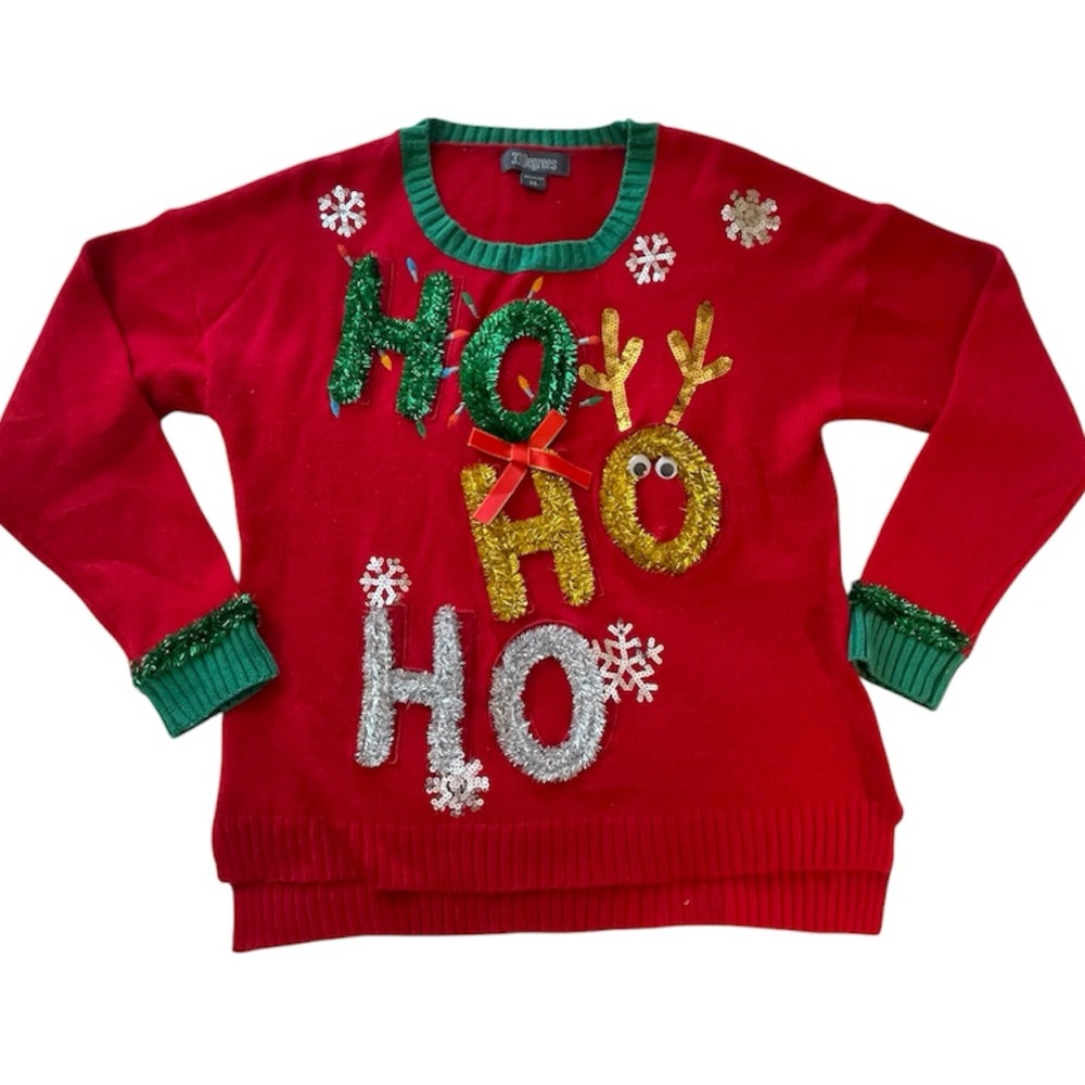 33 Degrees Festive Red Christmas Sweater with Green Accents Sz XL